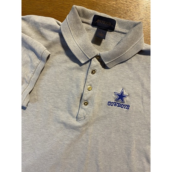 Dallas Cowboys Polo Shirt Men's L Gray NFL Football Antigua Embroidered Logo VTG - Picture 1 of 7